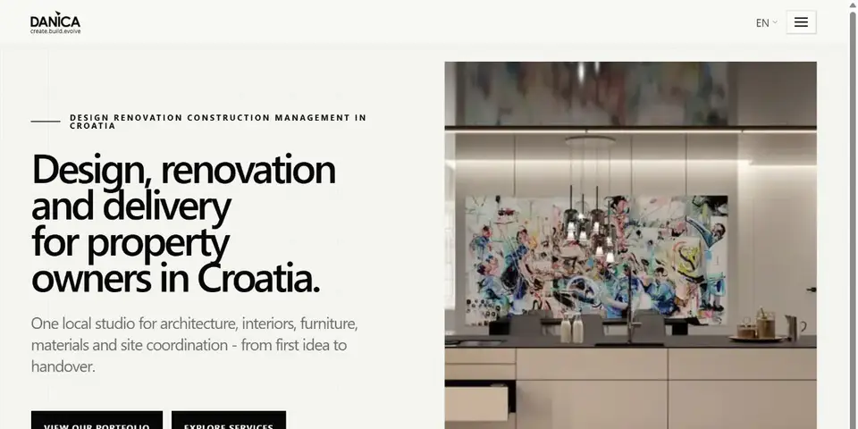 DANICA architecture and renovation homepage with a contemporary Croatian interior