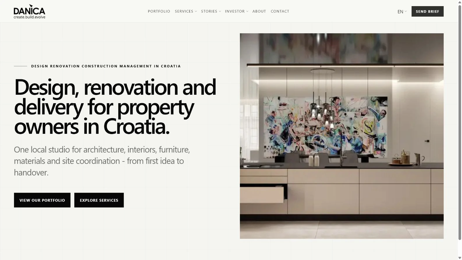 Homepage di architettura e ristrutturazione DANICA con interni croati contemporanei